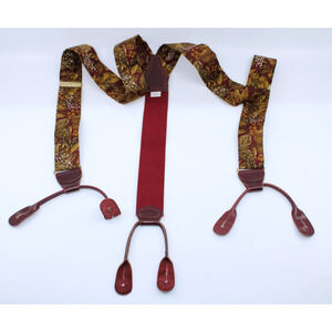 A3 Vintage CAS West Germany Olive Tree Print Burgundy Leather Holder Suspenders